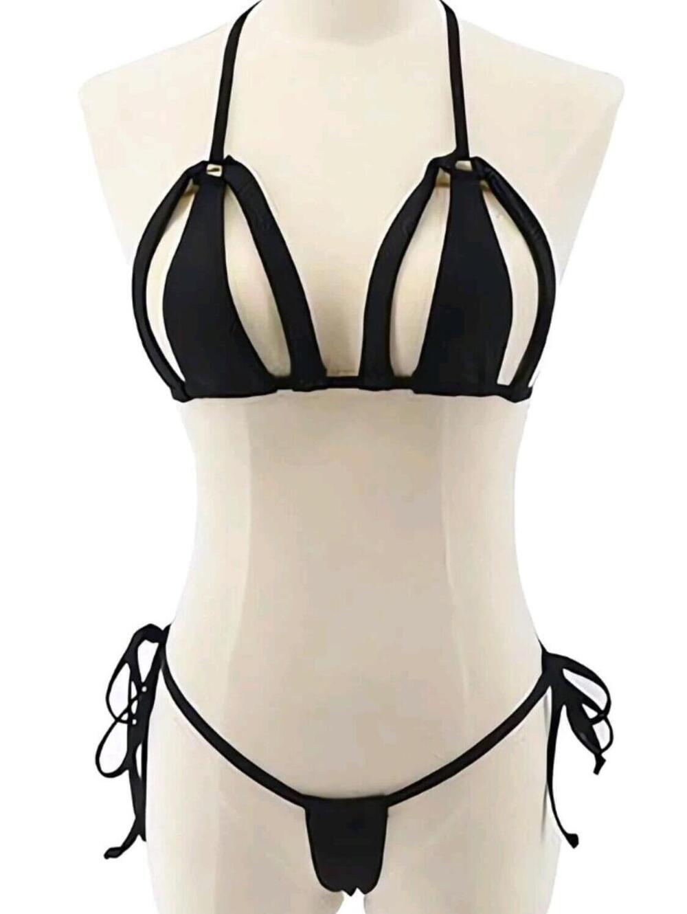 Black Strappy Bikini Set with Tie Closures